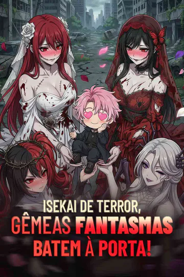 Pôster de Isekai de terror, gêmeas fantasmas batem à porta